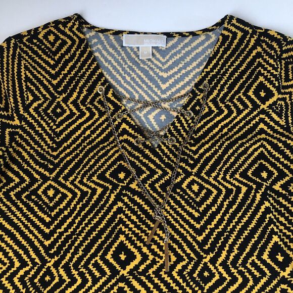 Michael Michael Kors Tribal Print  3/4 Drawstring Front Roll Tab Sleeves Medium - Picture 8 of 11